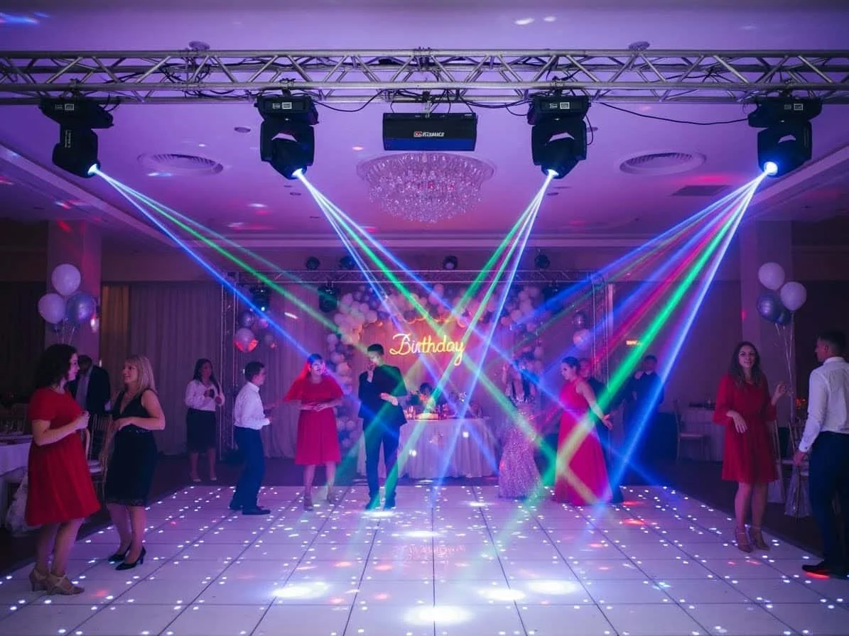 INFLAFI fiesta de cumpleanos infantil con pista LED y luces para inflables